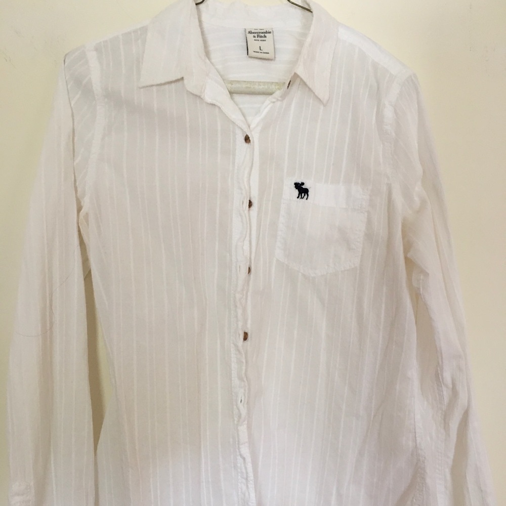 White self-striped Abercrombie shirt. Hardly worn.